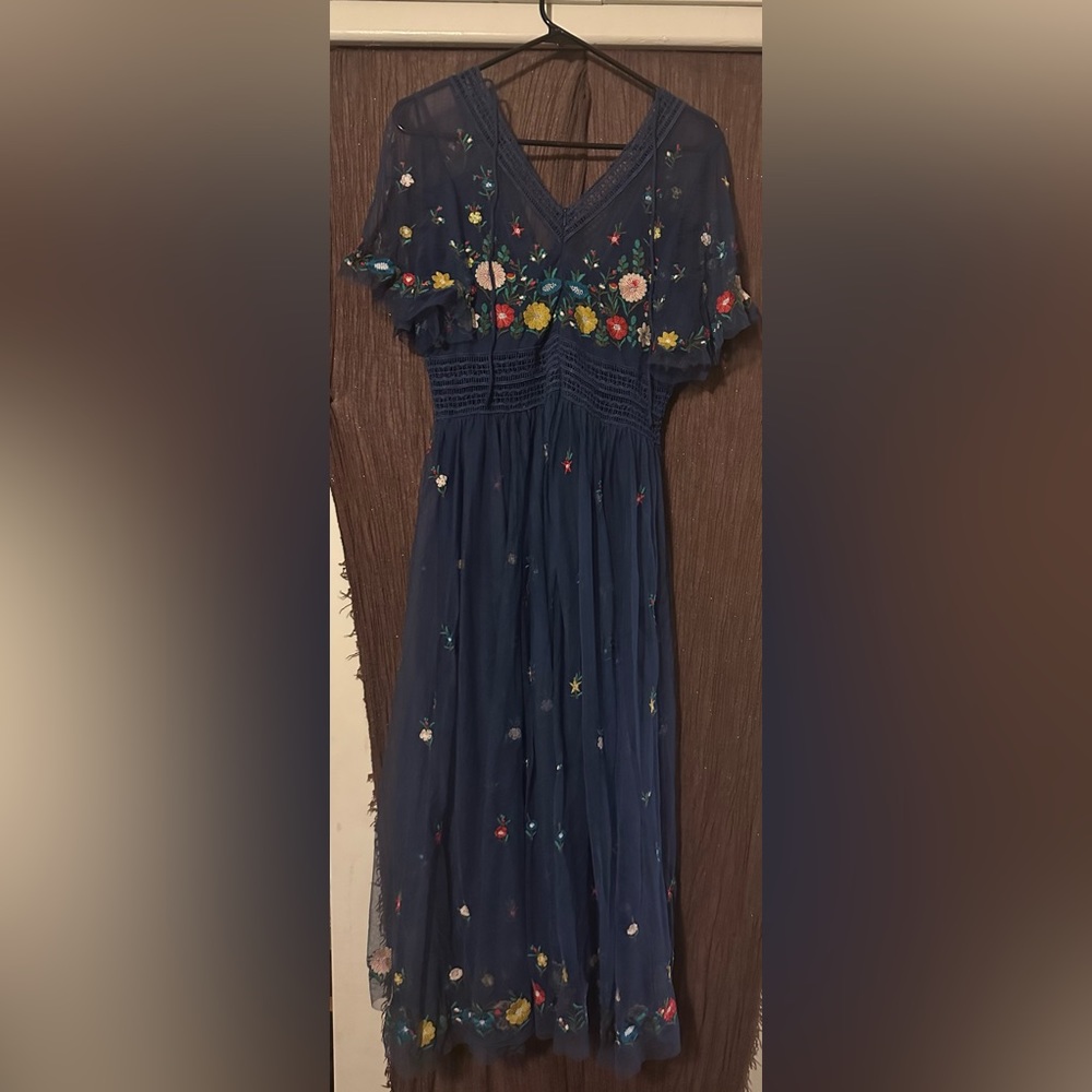 Blue embroidered midi dress